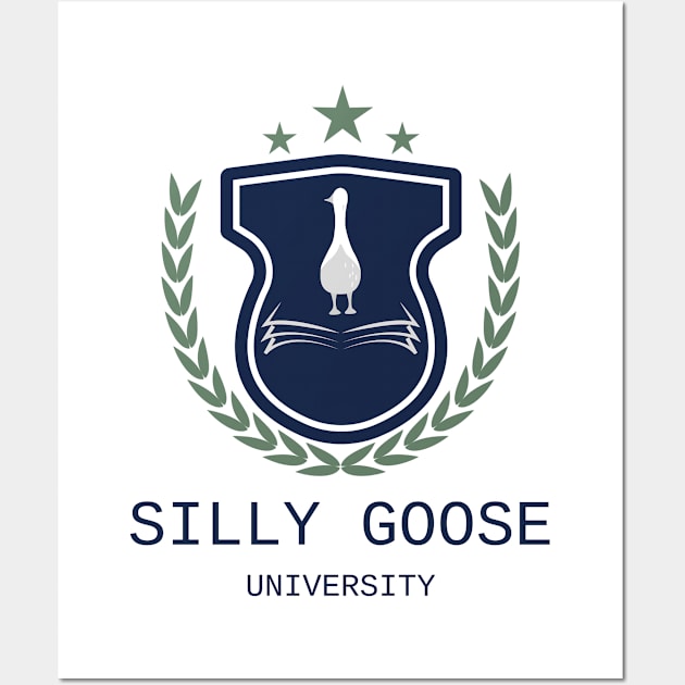 Silly Goose University - Behind Goose Blue Emblem With Green Details Wall Art by Double E Design